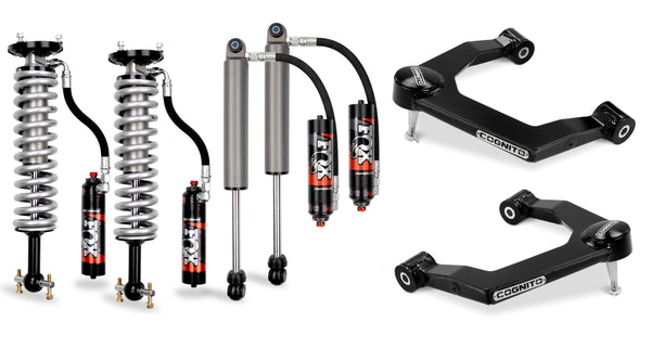 Cognito 3-Inch Elite Uniball Leveling Kit with Fox Elite 2.5 Reservoir Shocks for 19-22 Silverado/Sierra 1500 2WD/4WD