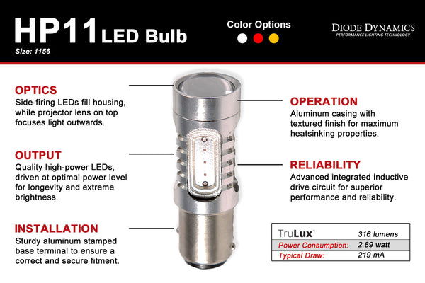 1156 LED Bulb HP11 LED Cool White Pair Diode Dynamics