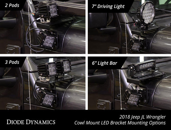 SS6 Cowl LED Bracket Kit for 2018-2021 Jeep JL Wrangler/Gladiator, Amber Driving