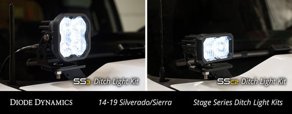 SS3 LED Ditch Light Kit for 2014-2019 Chevrolet Silverado 1500, Sport White Combo Diode Dynamics