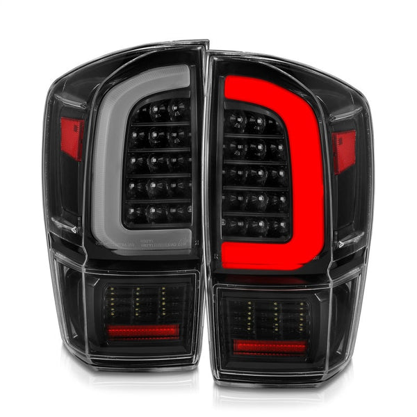 ANZO 16-21 Toyota Tacoma LED Tail Lights - w/ Light Bar Sequential Black Housing & Clear Lens