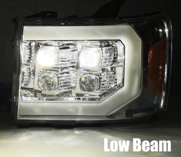 07-13 GMC Sierra LED Projector Headlights Plank Style Design Matte Black W/ DRL