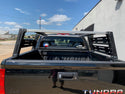 Close-up rear view of black Toyota Tundra with Overland Bed Rack - Cali Raised LED